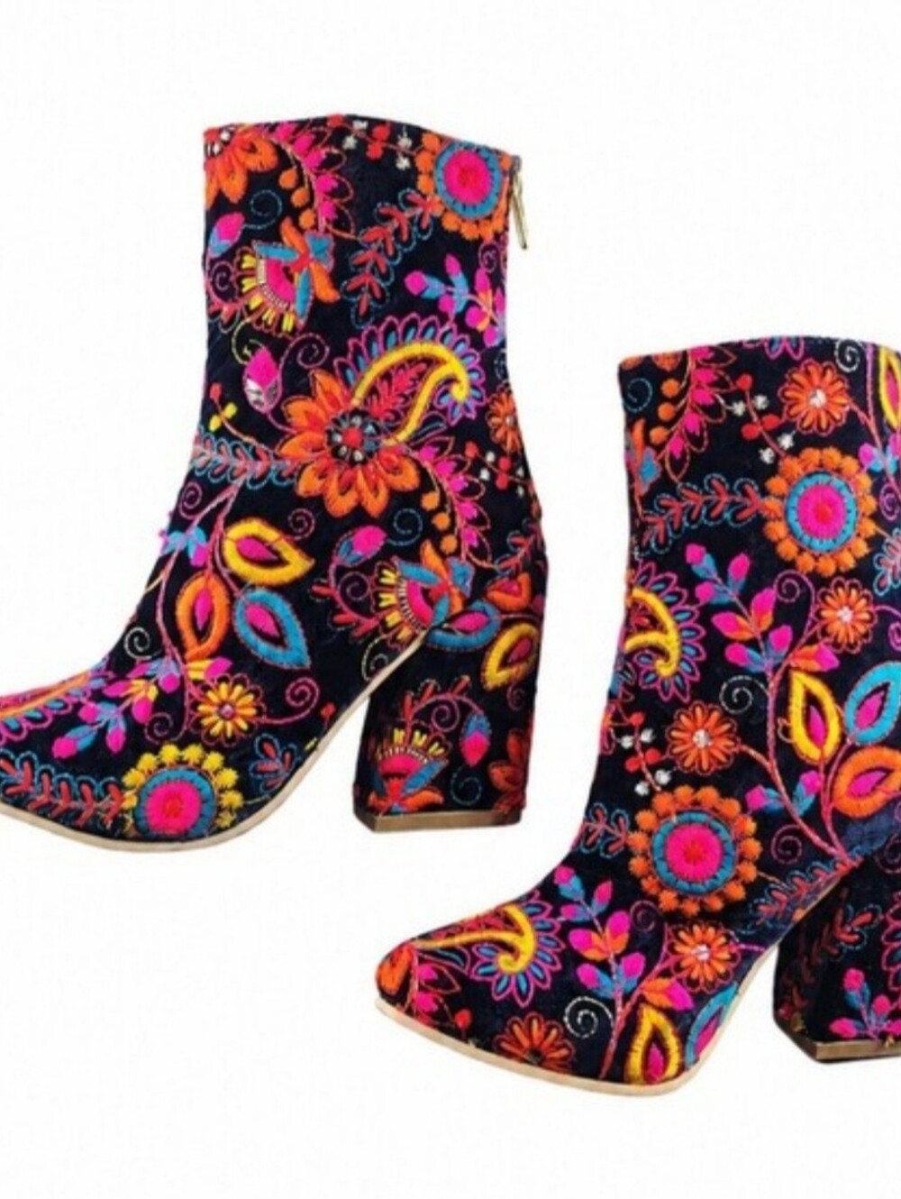 Embroidered Heeled Booties- Paisley,Funky & Bright Colored! NWOB SZ 6.5 - Picture 8 of 9